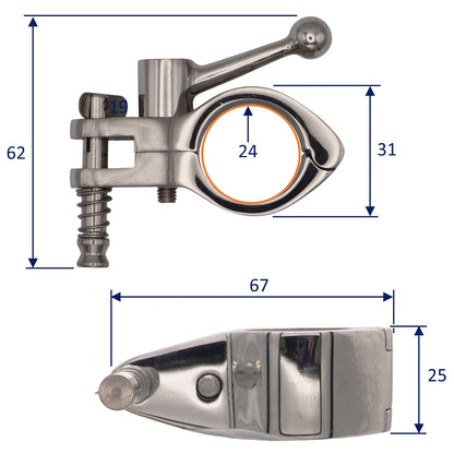 Bimini Attachment Slide Bracket With Easy-Use Handle & Drop Nose Pin – 316-Grade Stainless