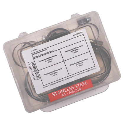 Hose Clamp Assortment Kit – 16 Piece Set - 316 Marine Grade Stainless Steel – For 25mm To 70mm Diameter