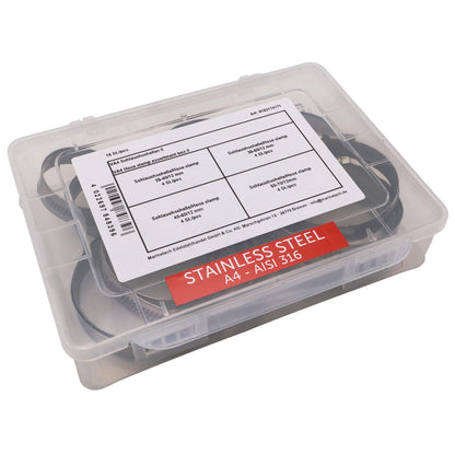 Hose Clamp Assortment Kit – 16 Piece Set - 316 Marine Grade Stainless Steel – For 25mm To 70mm Diameter