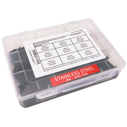 Self Tapping Screws – Posi Pan Head - Assortment Kit – 200 Piece Set - 316 Black Marine Grade Stainless Steel