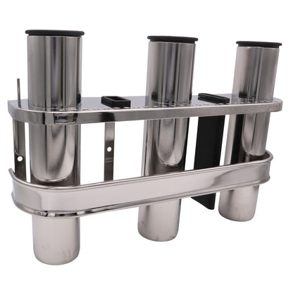 Bulkhead Mount Fishing Rod Holder – 3 Rods – Stainless Steel – Stores Your Fishing Rods Upright