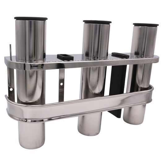 Bulkhead Mount Fishing Rod Holder – 3 Rods – Stainless Steel – Stores Your Fishing Rods Upright