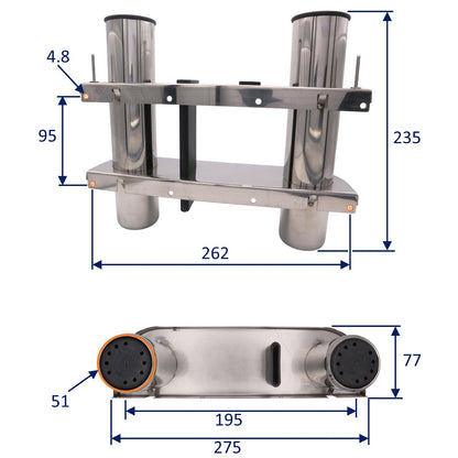 Bulkhead Mount Rod Holder – 2 Rods – Stainless Steel – Store 2 Rods Upright Against A Bulkhead