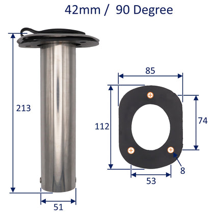 Flush-Mount Stainless Steel Fishing Rod Holder – 42mm Internal Diameter - 90°