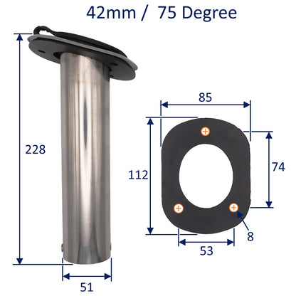 Flush-Mount Stainless Steel Fishing Rod Holder – 42mm Internal Diameter - 75°