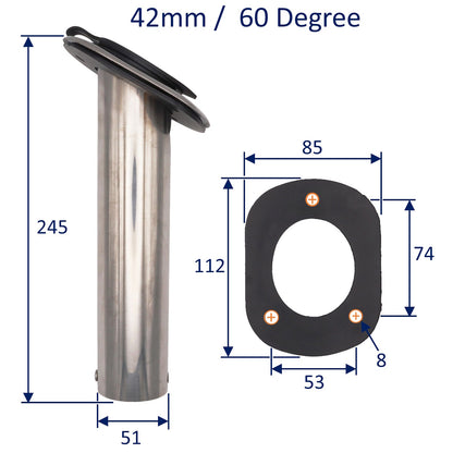 Flush-Mount Stainless Steel Fishing Rod Holder – 42mm Internal Diameter - 60°