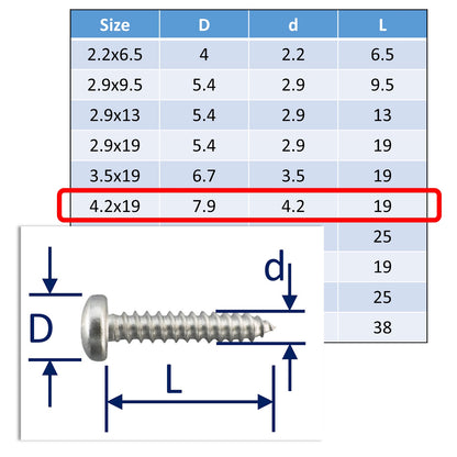 A4 Stainless Steel Self Tapping Screws - Posi Pan Head - Marine Grade