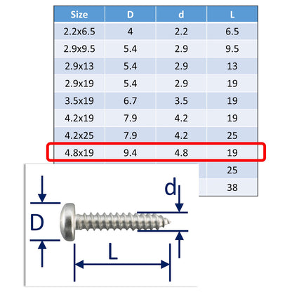 A4 Stainless Steel Self Tapping Screws - Posi Pan Head - Marine Grade