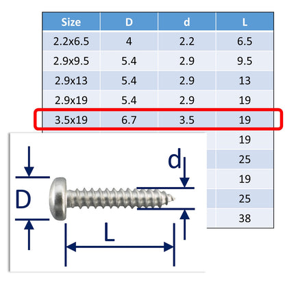 A4 Stainless Steel Self Tapping Screws - Posi Pan Head - Marine Grade