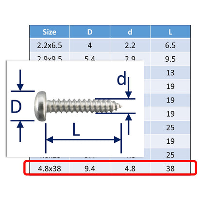 A4 Stainless Steel Self Tapping Screws - Posi Pan Head - Marine Grade