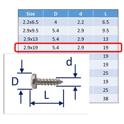 A4 Stainless Steel Self Tapping Screws - Posi Pan Head - Marine Grade