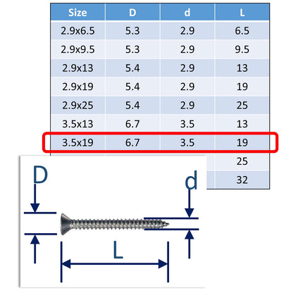 A4 Stainless Steel Self Tapping Screws - Posi Countersunk Head - Marine Grade