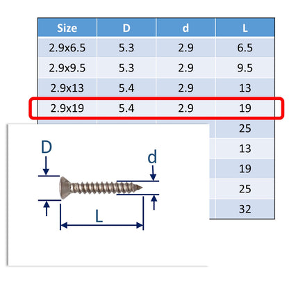 A4 Stainless Steel Self Tapping Screws - Posi Countersunk Head - Marine Grade