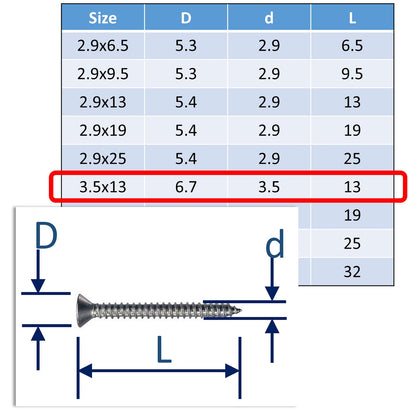A4 Stainless Steel Self Tapping Screws - Posi Countersunk Head - Marine Grade