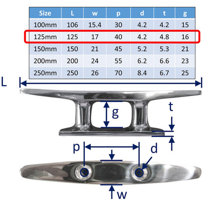 Stainless Steel Boat Cleats - 316-Grade - Rectangular Shape - 2 Bolting Points - Deck Cleats