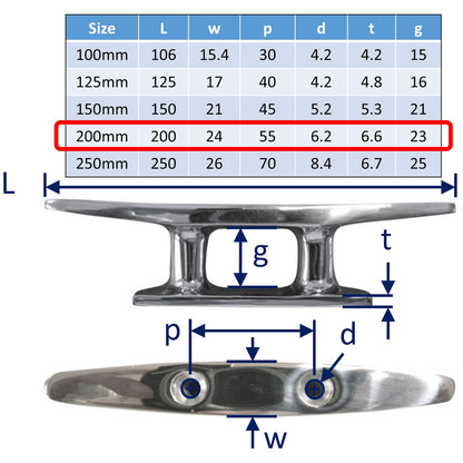 Stainless Steel Boat Cleats - 316-Grade - Rectangular Shape - 2 Bolting Points - Deck Cleats