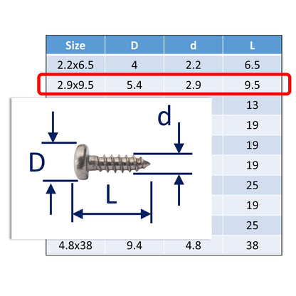 A4 Stainless Steel Self Tapping Screws - Posi Pan Head - Marine Grade