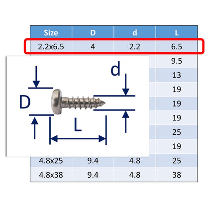 A4 Stainless Steel Self Tapping Screws - Posi Pan Head - Marine Grade