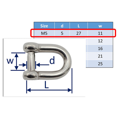 Stainless Steel D-Shackle With Hexagon Socket Pin – 316-Grade Stainless Steel - Metric Sizes