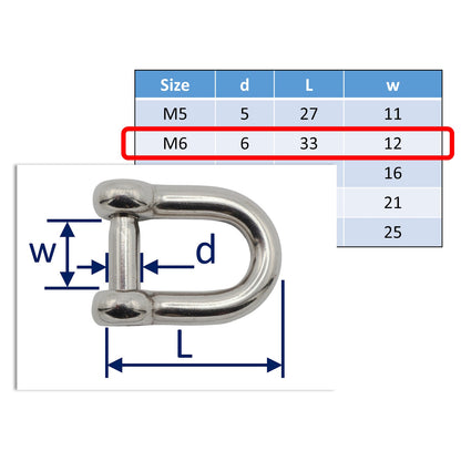 Stainless Steel D-Shackle With Hexagon Socket Pin – 316-Grade Stainless Steel - Metric Sizes