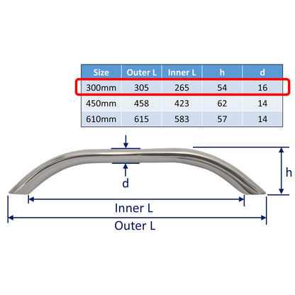 Grab Handle – Polished 316-Grade Stainless Steel – Hidden Attachment – Available In 3 Sizes