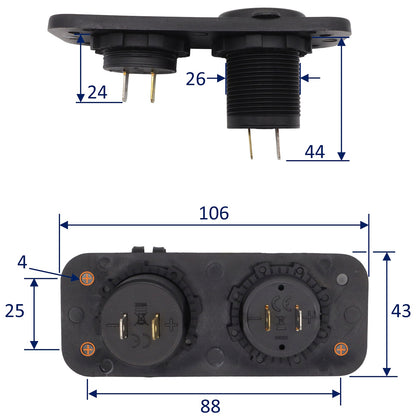 Marine Power Outlet With USB-A & USB-C Including Digital Voltmeter Display