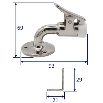 Boat Floor-Mounted Door Stopper With Catch – Polished 316-Grade Stainless Steel
