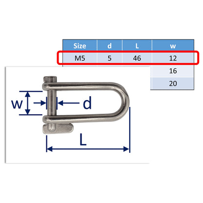 Long D-Shackle With Locking Key Pin – 316-Grade Stainless Steel - Metric Sizes