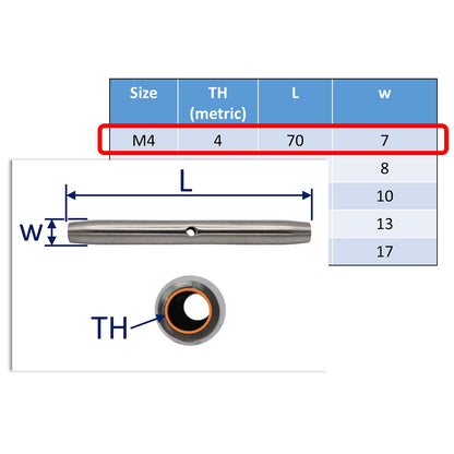 Turnbuckle Body – 316-Grade Stainless Steel – Variety Of Metric Sizes Available