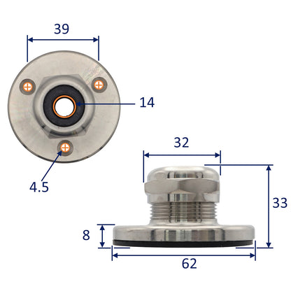 Thru Deck Waterproof Cable Gland – 12 to 20mm Cable Diameter – 316-Grade Stainless Steel