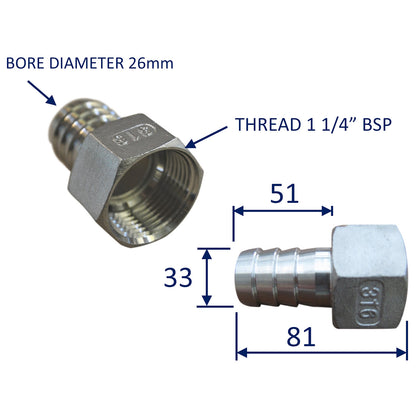 Pipe Fitting With Internal Thread - 3/8” to 1.5” BSP - A4 Stainless Steel