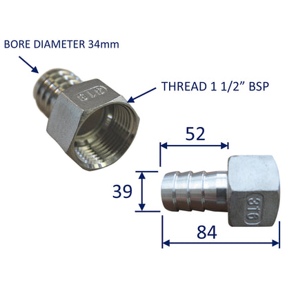 Pipe Fitting With Internal Thread - 3/8” to 1.5” BSP - A4 Stainless Steel