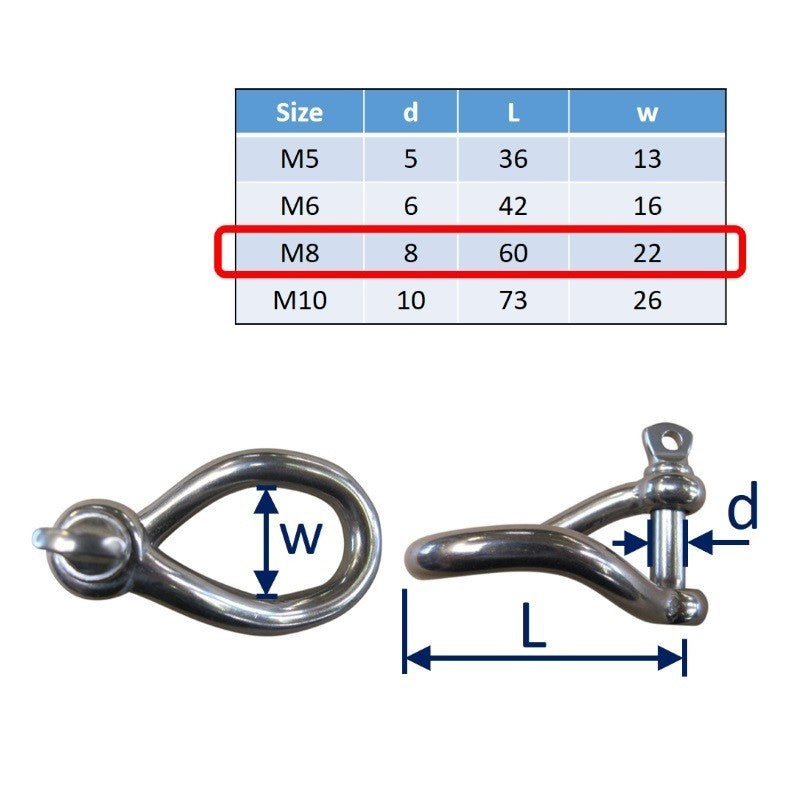 1/2" Marine Anchor Bow Shackle – 316 Stainless Steel Clevis D-Ring For Sailboat Rigging