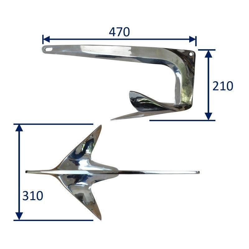 Bruce Type Stainless Bruce-Type Anchor, Polished 316 Stainless Steel - Boat Fittings