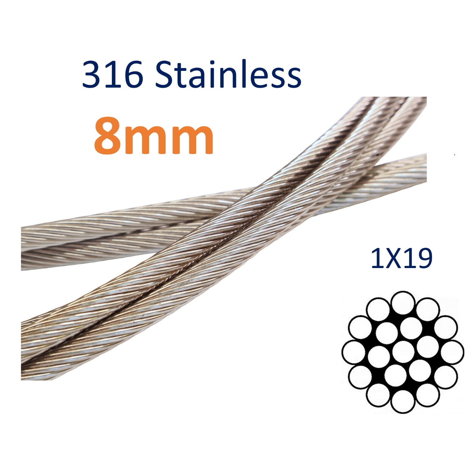Stainless Steel Wire Rope, 316-Grade 1x19 For Marine Rigging