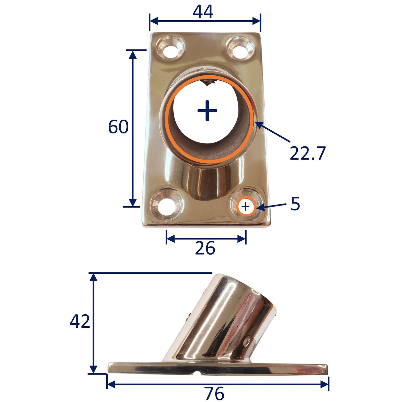 Tube Mounting Support - Flanged - 60-Degree Tube Mounting Socket Optio ...