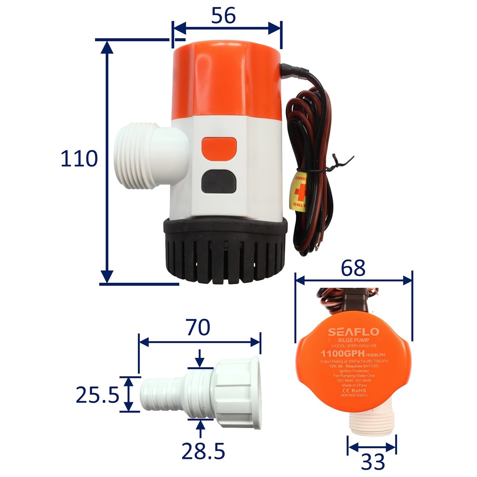 12V 1100GPH Automatic Boat Bilge Pump – Submersible Electric Water Pump
