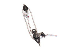 mainsheet pulley system with braided red-fleck polyester line