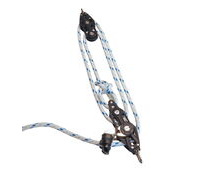 Sailing Pulley Block System 4:1 Ratio, 8mm Blue Fleck Braided Polyester Line, Tied To Block (Not Spliced)