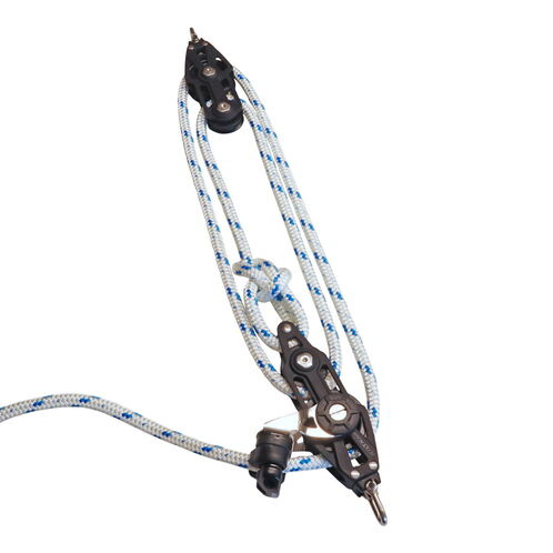 Sailing Pulley Block System 4:1 Ratio, 8mm Blue Fleck Braided Polyester Line, Tied To Block (Not Spliced) image #