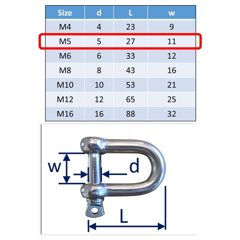 Stainless Steel A4-Marine Grade 316 Anchors and Chains - for attaching Ropes Pack of 1 M12 D-Shackles