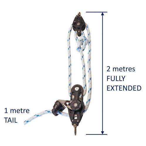 Sailing Pulley Block System 3:1 Ratio, 8mm Blue Fleck Braided Polyester Line, Tied To Block (Not Spliced) image #2