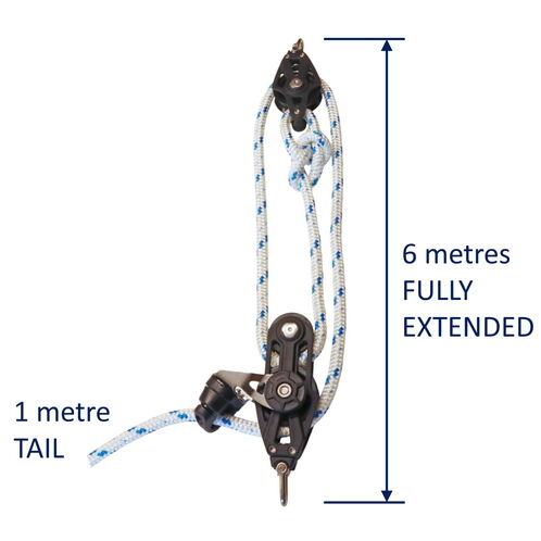 Sailing Pulley Block System 3:1 Ratio, 8mm Blue Fleck Braided Polyester Line, Tied To Block (Not Spliced) image #6