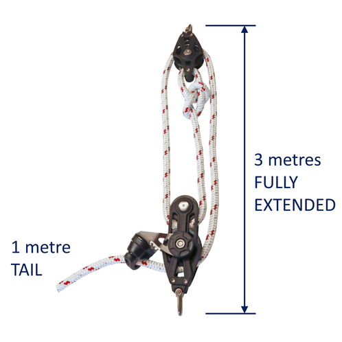 Sailing Pulley Block System 3:1 Ratio, 8mm Red Fleck Braided Polyester Line, Tied To Block (Not Spliced) image #3