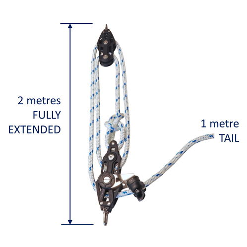 Sailing Pulley Block System 4:1 Ratio, 8mm Blue Fleck Braided Polyester Line, Tied To Block (Not Spliced) image #2