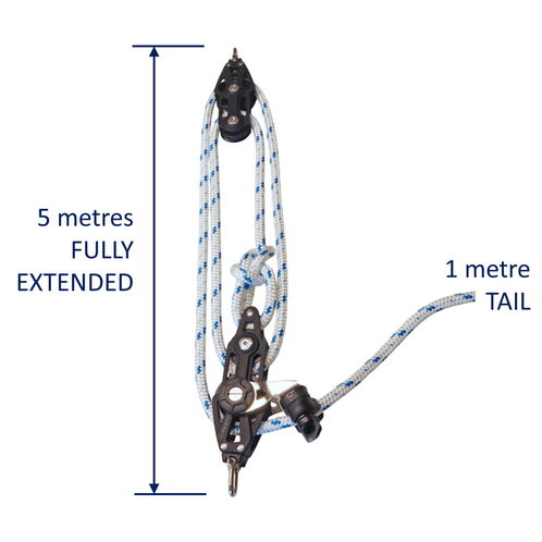 Sailing Pulley Block System 4:1 Ratio, 8mm Blue Fleck Braided Polyester Line, Tied To Block (Not Spliced) image #5