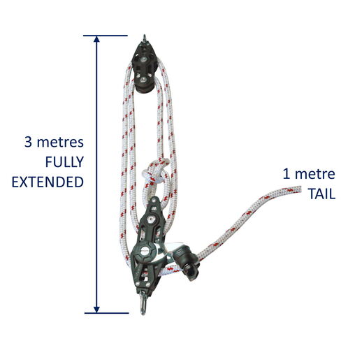 Sailing Pulley Block System 4:1 Ratio, 8mm Red Fleck Braided Polyester Line, Tied To Block (Not Spliced) image #3