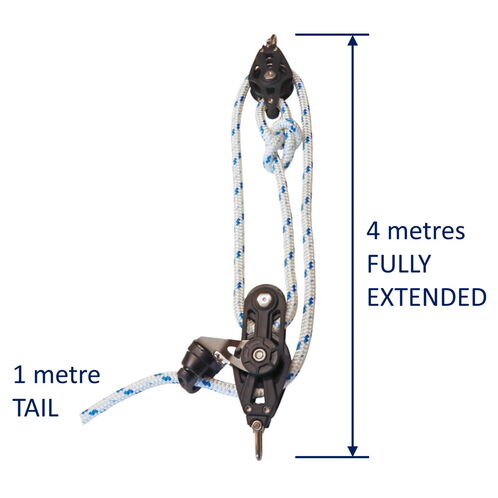Sailing Pulley Block System 3:1 Ratio, 12mm Blue Fleck Braided Polyester Line, Tied To Block (Not Spliced) image #4