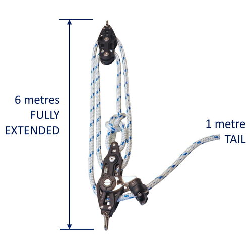 Sailing Pulley Block System 4:1 Ratio, 12mm Blue Fleck Braided Polyester Line, Tied To Block (Not Spliced) image #6