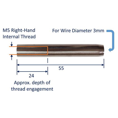 Swage End Fitting For Wire Rope, 316 Stainless Steel Swage Fitting, With Female Metric Thread image #1
